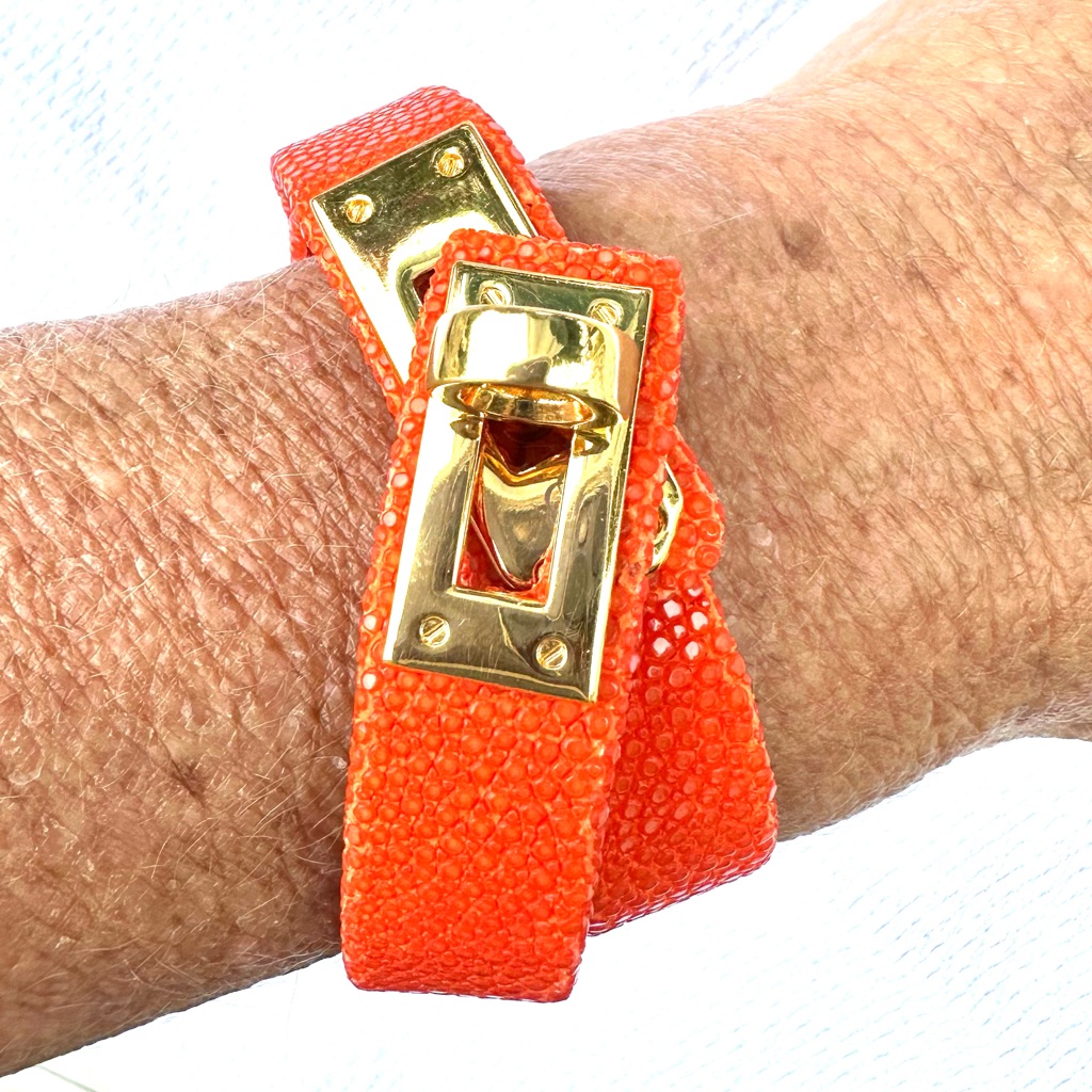 Cristina Sabatini Genuine Stingray Orange Gold Wrap Bracelet Euc